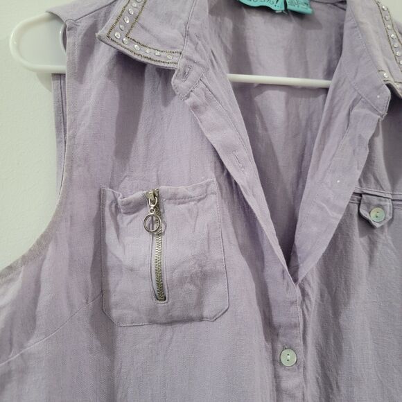 Vintage Womens Linen Button Up Shirt Size XL Purple Rhinestones Western - Picture 4 of 7